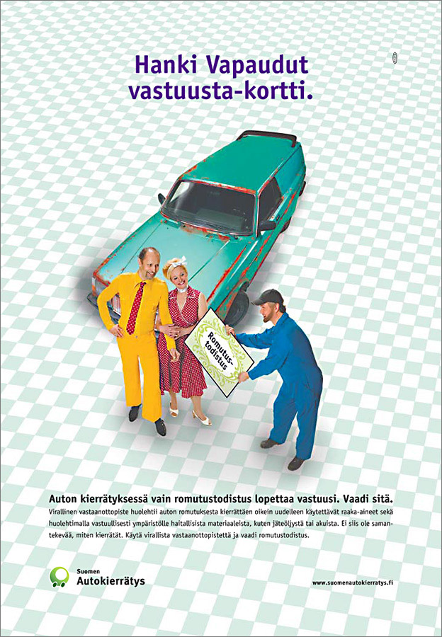 Suomen Autokierrätys, lehtimainos.