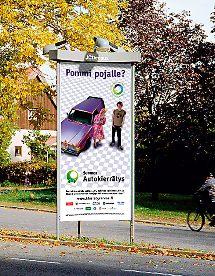 Suomen Autokierrätys. Pommi pojalle? -ulkomainos